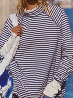 Free People Movement Restoration Yarn Dye Layer T Mock Neck NWT   Oversized Med